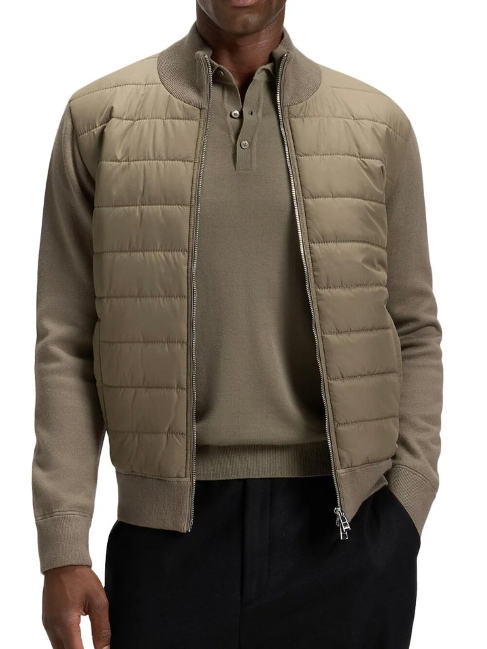 BOSS Hernesto Virgin Wool Knit Mixed Media Zip Jacket Mens Open Brown XL NWT 399